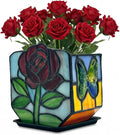 Tiffany Style Stained Glass Rose Planter,Vintage Floral Glass Planter, Candlestick Holder,Unique Home Decor Gift for Women, for Butterfly Enthusiasts, Mother's Day