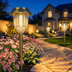 XMCOSY+ Solar Pathway Lights Outdoor - 4 Pack Auto On/Off 10-40 LM Dimmable Waterproof Outdoor Solar Lights for Yard Pathway Garden Driveway Walkway (Bronze)