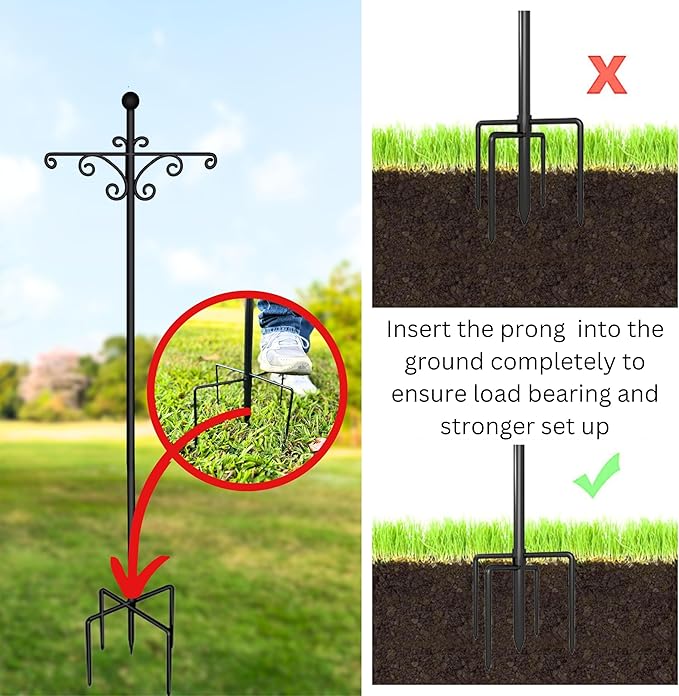 LaLaGreen Shepherd Hooks Outdoor (60 Inch, 2 Pack) Hook for Hanging Flower Basket for Plants, Black Tall Heavy Duty Hanging Stakes Plant Hanger Bird Feeder Outside, Lantern, Wind Chime, Garden Decor
