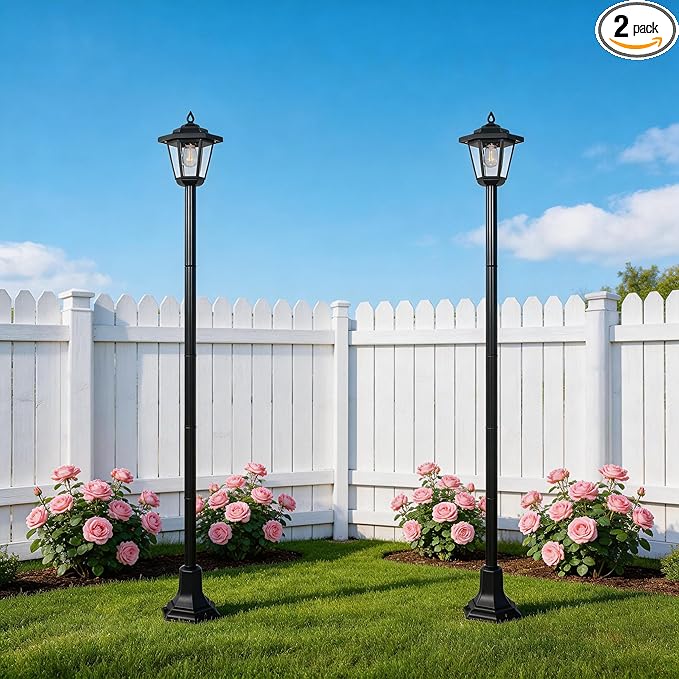2 Pack 61" Solar Lamps Post,Solar Lamp Post Lights Waterproof Perfect for Festive Decoration in Gardens, Lawn, Patio, Front/Back Door