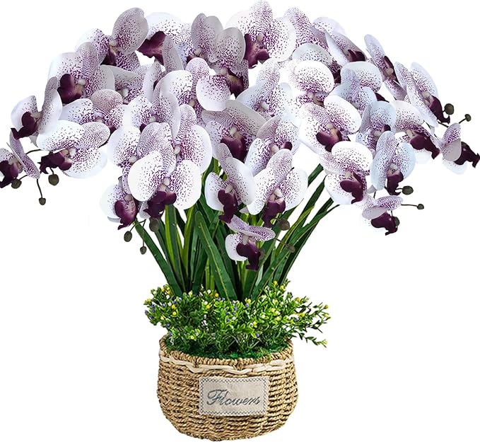 FagusHome 32 Inch Artificial Phalaenopsis Flowers 6 Pcs Artificial Orchid Flowers Stem Plants for Home Décor (Purple Core)