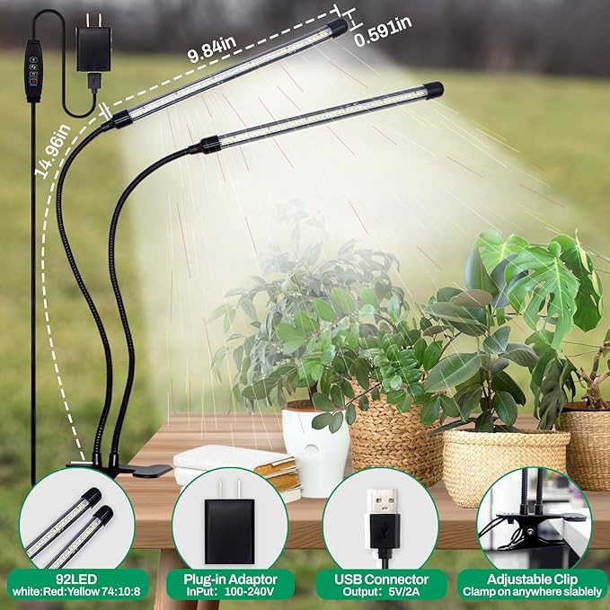 Grow Lights for Indoor Plants - 84 LED Full Spectrum Clip Plant Growing Light (2 Heads Light)