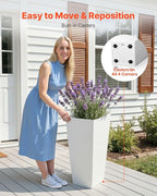 VEVOR 26 Inch Tall Planter Set of 2, Outdoor Large Tall Planters for Outdoor Indoor Plants, White Tapered Planter for Front Porch, Patio, Garden, Plant Container Flower Pots with Built-in Drainage