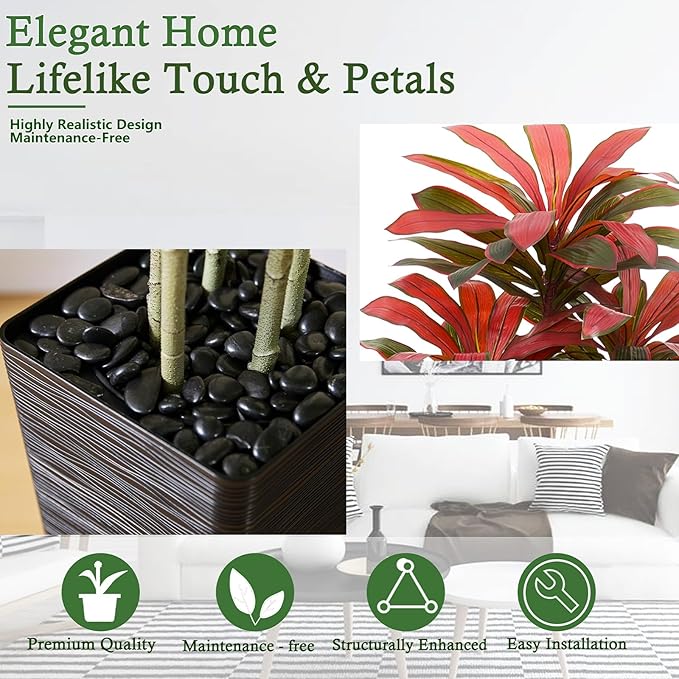 Artificial Dracaena Tree：6FT Faux Silk Tropical Yucca Floor Trees Realistic Fake Green Plant with Natural Wood Trunk & Lifelike Leaves for Home Office Decor Indoor & Outdoor (6FT,1-Pack,Black)