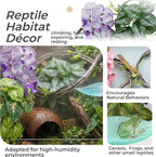 Crested Gecko Terrarium Decor Kit - 5PCS Rainforest Tank Accessories with Coconut Hide, Climbing Vines, Leaf Platform & Artificial Plants - Habitat Enrichment for Humidity & Hiding (Purple)