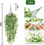 Waipfaru 4Pcs Artificial Hanging Plants, Fake Vines Boston Ivy Fake Hanging Plants for Outdoors UV Resistant Ivy Artificial Plants Faux Plants Indoor Living Room Boho Wall Porch Shelf Decor
