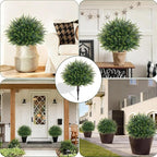 Waipfaru Artificial Plants Outdoor, 2Pcs 23'' Artificial Cedar Topiary with Ground Spike, UV-Resistant Fake Plants Fake Bushes Shrubs for Outdoor Indoor Garden Front Porch Decor