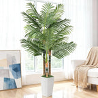 6ft Artificial Palm Tree Indoor Plant，Triple Faux Tropical Areca Floor Plant in Pot，Artificial Plants with Lifelike Leaves for Home Office Decor