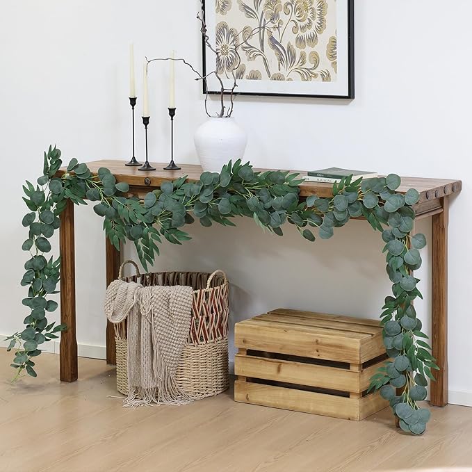 Mizii 2 Strands Artificial Vines Eucalyptus Garland 79" Fake Vine with Silk Green Leaves Faux Hanging Plants Greenery Decorations for Bedroom Table Centerpieces Party Wedding Room Decor (Eucalyptus)