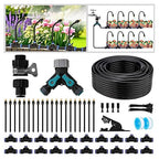 Drip Irrigation Kit - 100 FT. Hose Sprinkler System with 360° nozzles and T-connectors for Gardens, lawns, Plants, Flower beds, Trees, patios and hydroponics (Closeable nozzle-20)