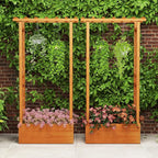Giantex Raised Garden Bed with 2-Sided Trellis & Hanging Roof, Fir Wood Planter Box w/Drainage Holes, Bottom Gaps, Freestanding Garden Planter for Flowers Herbs Climbing Vines (31" x 12.5" x 60")