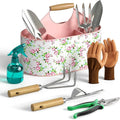 9-Piece Garden Tool Set, Heavy Duty Stainless Steel Rust-Proof Ｇardening Ｋit with Ergonomic Wood Handles, Durable Metal Organizer Basket with 4 Compartments, Ideal Gardening Gift for Women, Mother