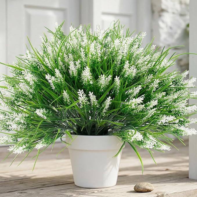 22 Pcs Artificial Outdoor Flowers Fake Outdoor Plants Monkey Grass with Red Flowers for Pot Decor for Window Garden Patio Hanging Planter Pathway Front Porch (22, White)