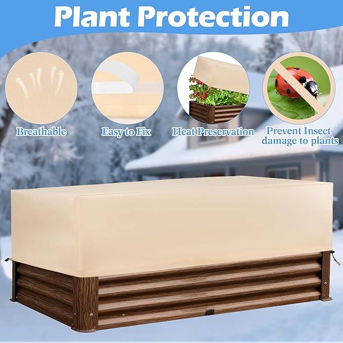 Plant Covers Freeze Protection 2 Pack with Elastic Drawstring & Magic Tape, 3.54 oz/yd² Winter Frost Blanket Planter Box Cover for Raised Garden Bed Outdoor Flower Pot, 59 x 19.6 x 21.6 INCH