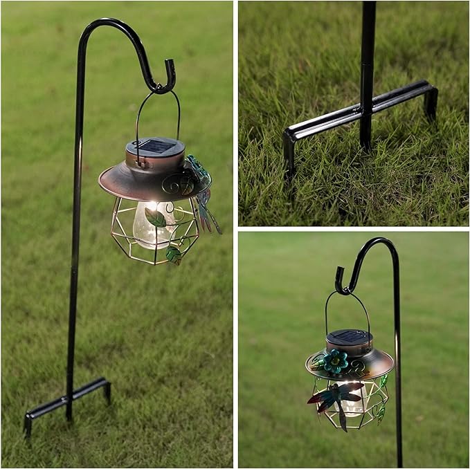 EXCMARK Shepherd Hook Adjustable Height 32/24/16’’ 1/2 inch Thick Use at Weddings, Hanging Solar Lights, Lanterns, Bird Feeders, Metal Hanger Hook (Black,32inch). U.S. Patent.
