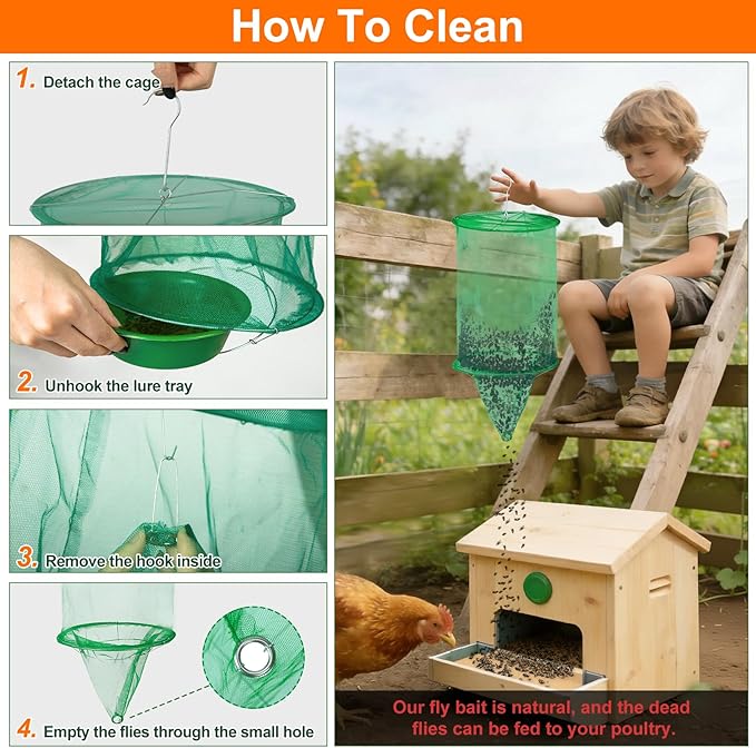 10 Pack Fly Traps Outdoor Hanging, Ranch Fly Traps with Food Bait Tray, Fly Catcher Cage for Indoor or Outdoor Family Farms, Park