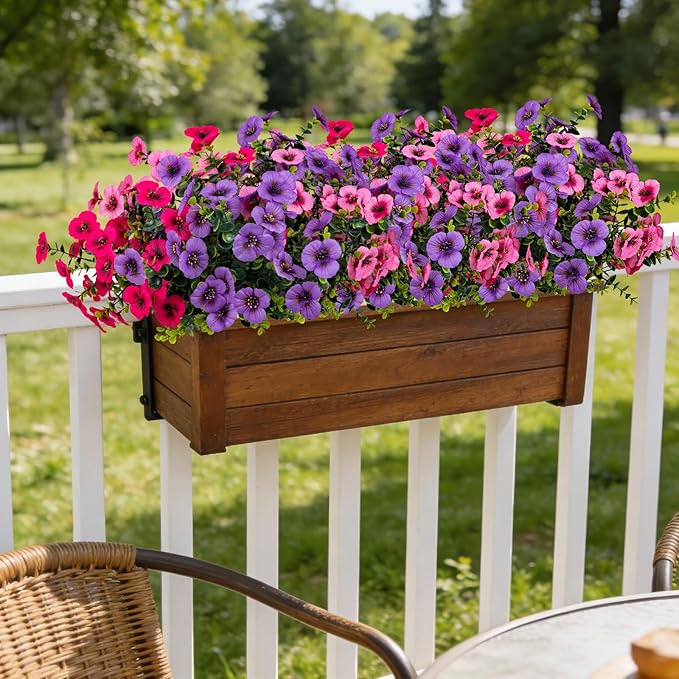 17 Inch Artificial Faux Pansy Flowers for Outdoor,Fake Pansies Flowers with Eucalyptus Leaves Fake Plants Greenery Boxwood Porch Patio Decor 6 Bundles(Light Purple,Pink,Dark Rose)