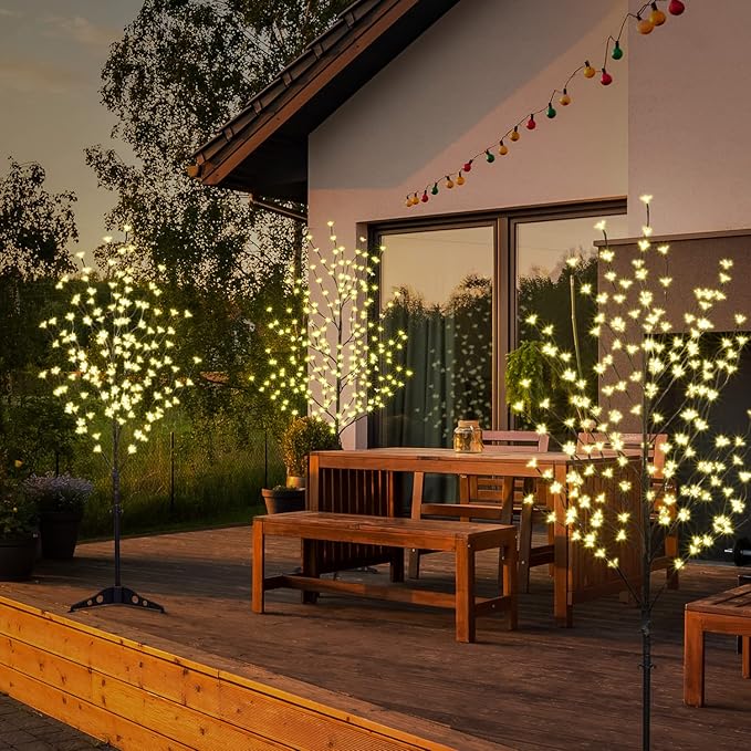 Lightshare Set of 3 LED Cherry Blossom Trees, 4FT 5FT and 6FT Lighted Artificial Trees for Decoration Inside and Outside, Home Patio Wedding Festival Christmas Decor