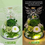 FIACO Gifts for Women Birthday Preserved Rose Forever Flower in Glass Angel Figurines Fresh Flowers for Delivery Prime for Mom Real Green Roses for Grandma Sister Wife Her from Daughter