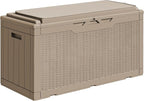 Greesum 100 Gallon Resin Deck Box Large Outdoor Storage with Cushions for Patio Furniture, Garden Tools, Pool Supplies, Weatherproof and UV Resistant, Lockable, Coffee