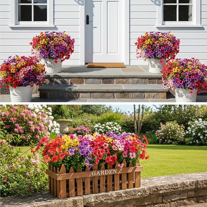 CEWOR 24 Bundles Artificial Flowers for Outdoor Indoor, Fake Silk Daisy with Eucalyptus Leaves, Faux Flower for Garden Front Door Porch Planter Patio Home Decor (6 Multicolor)