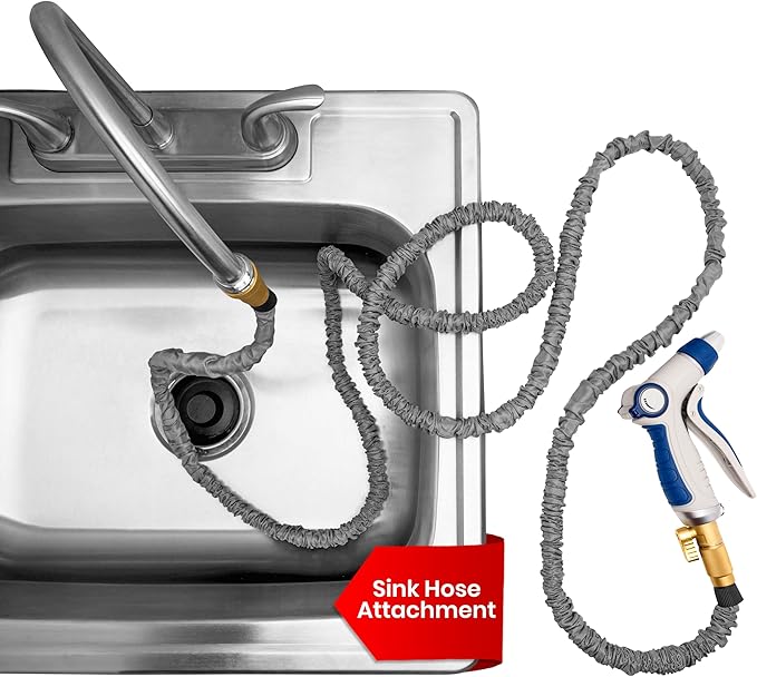 Indoor Sink Hose Attachment For Kitchen Sink or Bathroom Sink Faucet - Extra Long Utility Sink Hose (25 FT) For Watering Houseplants, Dog Washing, Household Cleaning