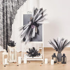 50pcs Pampas Grass 17in, Black and White Pampas Grass Artificial Fluffy Vase Filler Flower Arrangement for Home Party Living Room Decor(Black & Grey & White)