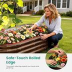 DoCred 3 in 1 Galvanized Raised Garden Bed, 2Pcs Garden Planter Box with 87" H Trellis for Climbing Plants, Outdoor Gardening Raised Beds with Climbing Net for Fruits, Vegetables, Flower (Wood Grain)