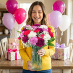 Benchmark Bouquets - Carnation Mix - Fresh Flowers for Delivery - Mothers Day Flowers - Get Well Gifts for Women - White, Purple and Pink Floral Bouquet - Glass Vase Included (26 Stems)