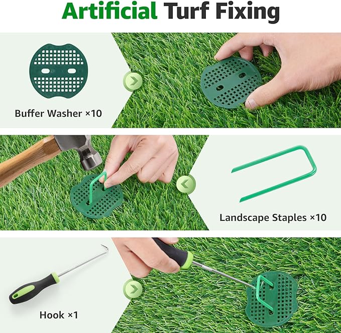Realistic Artificial Grass Turf Indoor Outdoor: Fake Grass Turf with Drainage Holes, Pet-Friendly Dog Grass Mat, Perfect for Garden Lawn Balcony Patio Backyard Landscape Decoration, 3.2FT x6.5FT