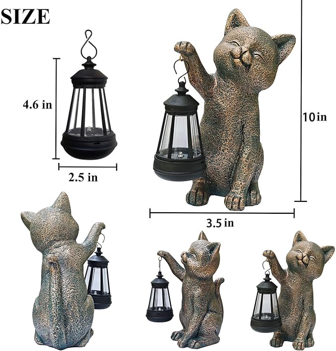 Solar Outdoor Cat Garden Statue,Outside Crafted Garden Sculptures & Statues for Patio, Yard, Lawn, Gardening Gifts for Women and Mom