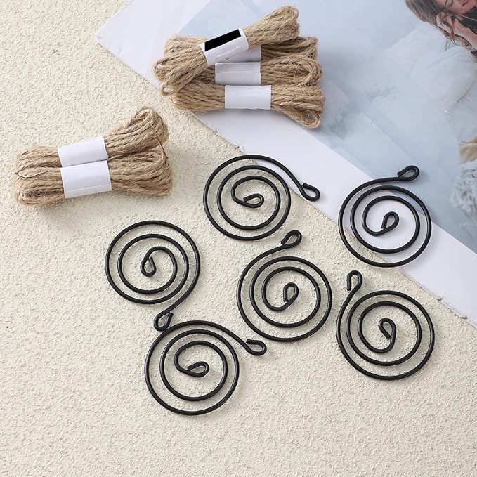 6 Pcs Hanging Air Plant Holders with Jute Ropes, Soilless Air Plant Stand Adjustable Rust-Resistant Iron Rings for Home Office Decor