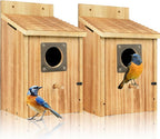2 Pack Bird Houses for Outside - Cedar Bluebird Houses with Metal Predator Guard, Birdhouse for Wren Bluebirds Finches Swallows, Carbonized Wooden (Assembly Required)