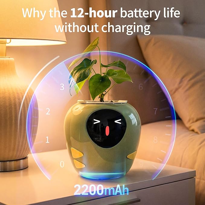 Masdio Plantbot Upgraded Large Smart Flower Pot Pet Planter Robot with Artificial Intelligence, Time Temperature Display, and Numerous Expressive Animations Based, for Indoor Decoration, Gifts (Pink)