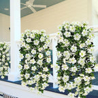 Artificial Geranium Hanging Flowers for Outdoor Decoration, 2 Bundles UV Resistant Silk Geranium Fake Plants Faux Flowers for Front Porch Garden Patio Window Box Outside Indoor Decor (White)
