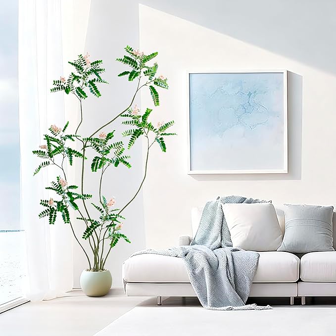 Artificial Mahonia Fortunei Tree - 6FT Artificial Plants Indoor, Fake Floor Plant with White Planter, Tall Sumac Faux Plants for Decor Indoor Home Sala Office Hotel Patio Studio（Pink