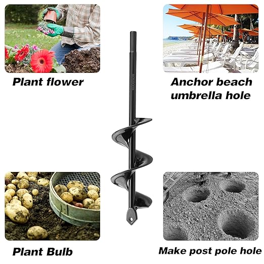 2"(D) x9(L) Auger Drill Bit, Ruooson Garden Spiral Bit, SpiralPlanter for Planting, Flower Bulb Auger Rapid Planter Digger for 3/8" Hex Drive<1Pcs>