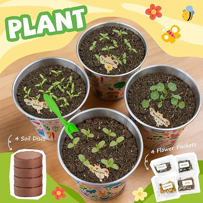 Paint & Plant Flower Growing Kit for Kids - Easter Gifts for Kids Gardening Set with 4 Pots - Unique Birthday, Crafts & Arts, Gardening Gifts for Girls & Boys, Ages 5, 6, 7, 8-12 Years Old