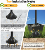 3-Head Solar Lamp Post with Planter, 74" Solar Light Flower Pot Lamp Post, 60Lm Waterproof Solar Light Poles for Outside, Garden, Patio, Yard, Driveway, Replaceable Bulb, Warm White (3000K)