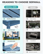 SERWALL Outdoor Potting Bench with Removeable Sink,Rot-Resistant HDPE Potting Table for Outside Gardening, All Weather Use - Blue