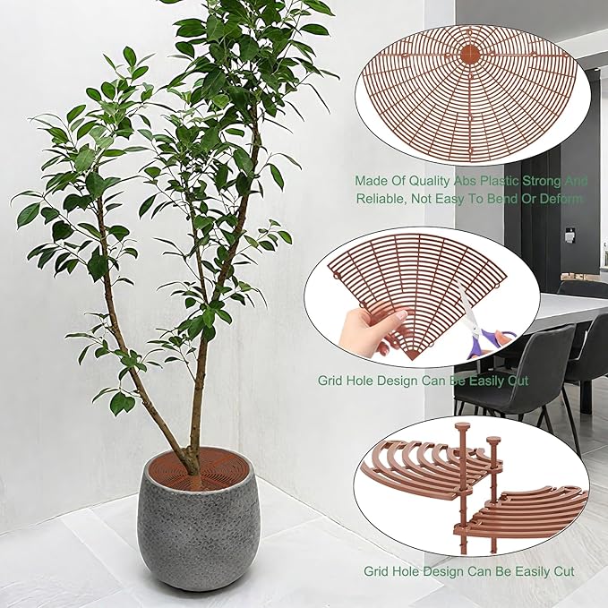 20.5 Inch Plant Pot Cover,Durable Cat & Dog Digging Stopper with Deep Stakes,Adjustable Soil Guard Grid for Indoor & Outdoor Flower Pots,Brown Animal Protector
