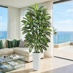 Artificial Dracaena Tree - 7FT Tall Fake Plants with White Tall Planter - Artificial Plants Indoor Floor Plant in Pot - Large Tropical Fake Yucca Potted Tree for Home Office Living Room Decor