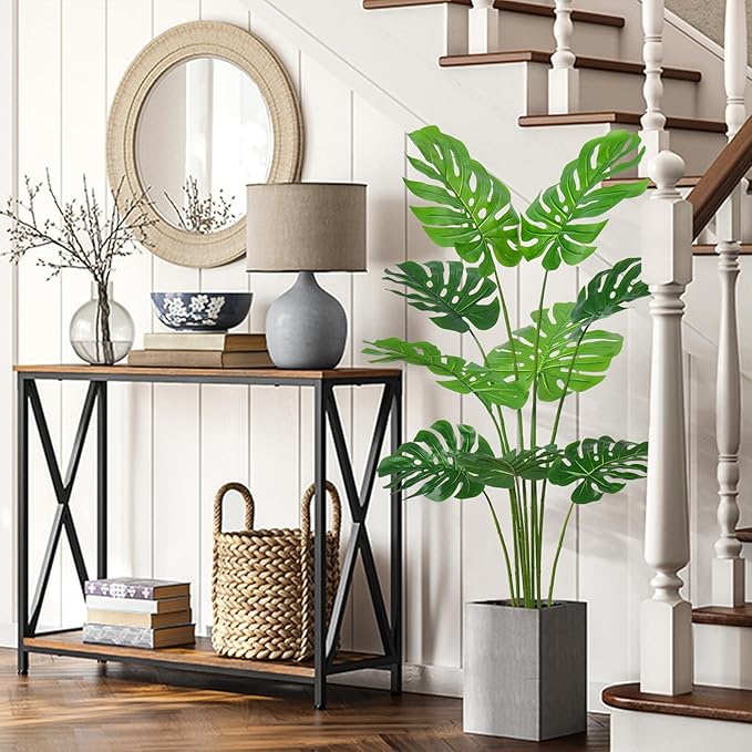 4FT Artificial Tree, Large Fake Monstera Deliciosa Plants with Real Touch Leaves,Faux Tropical Palm Trees for Home Room Decor Indoor Outdoor(1Pack)
