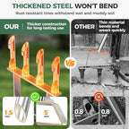 Suntee Lawn Aerator Tool, All Stainless Steel Manual Core Aerator Lawn Tool with 4 Hollow Tines, Adjustable Height Semi-Assembled Heavy Duty Steel Grass Aeration for Lawn Care, Silver