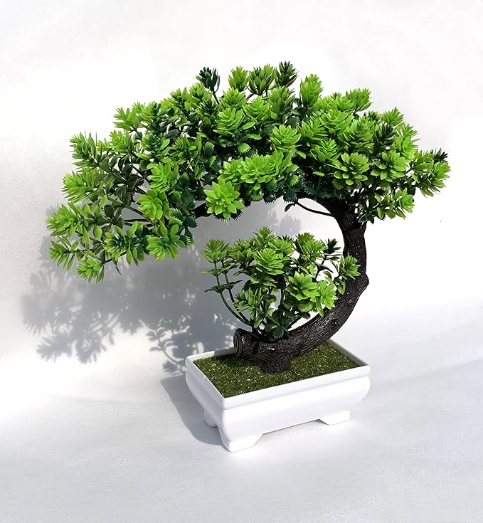 Fake Plants Small Artificial Bonsai Tree for Home Decor Living Room Bathroom Bookshelf Entryway Table Wall Shelf Modern Farmhouse Decor, 8.5" Tall, Green