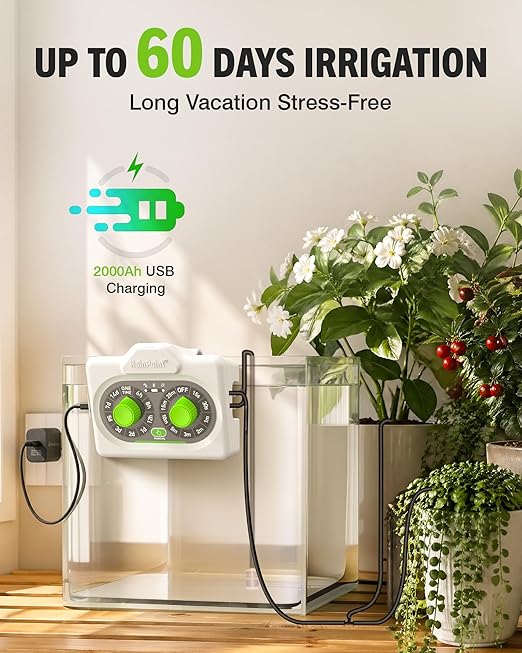 RAINPOINT Bluetooth Automatic Plant Waterer Indoor, Smart APP Control Drip Irrigation System for Houseplants, Anti-Siphon Vacation Watering Device with 2400mAh Rechargeable Battery (Up to 15 Pots)