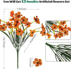 Lnoicy 12 Pcs Artificial Flowers for Outdoor,Plastic Flowers Decoration, UV Resistant Faux Flowers Shrubs, Artificial Plants for Indoor Outside Garden Home Wedding Farmhouse(Orange)