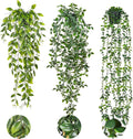 RECUTMS Fake Hanging Plants with Pots 3 Pack Artificial Ivy Vine Fake Potted Eucalyptus Plants Mandala Ivy Vine Leaves Pea Pod Summer Home Room Shelf Wall Indoor Outdoor Wedding Graduation Decor