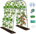 Cucumber Trellis, Metal Garden Arch Trellis for Raised Bed, 32 x 48inch U-Shape Garden Trellis for Climbing Plants Outdoor, Vegetables Fruit Plant Support with Netting, Gardening Supplies (Green)