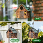 Bird Houses for Outside Real Wood-Look Resin Bird House with Hanging Chain – Waterproof & Durable Forest Birdhouses for Outdoors for Bluebird Finches Cardinals Bird Nesting Garden, Patio, Yard